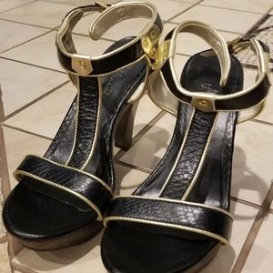 Miss Bison ladies black and gold heels